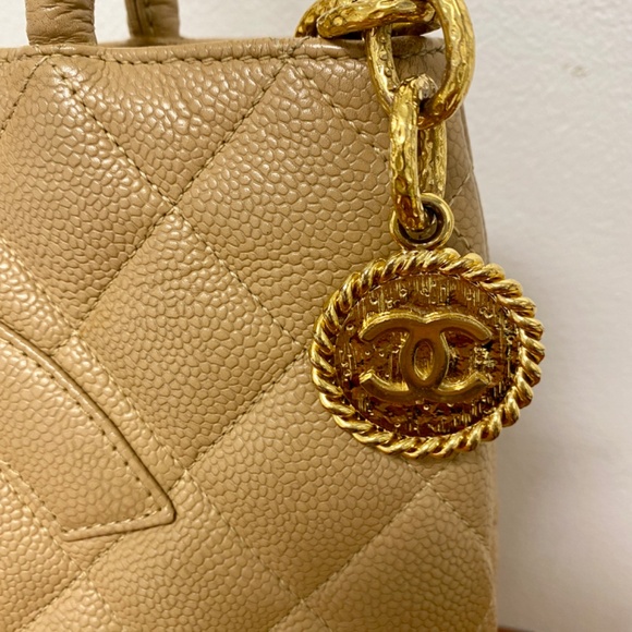 Chanel Medallion Beige Leather Monogram Tote with Gold Trim Authentic - Picture 10 of 15
